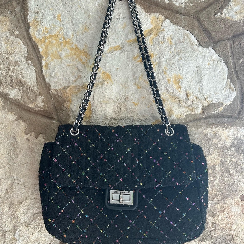 Karl Lagerfeld tweed multi color rainbow bag